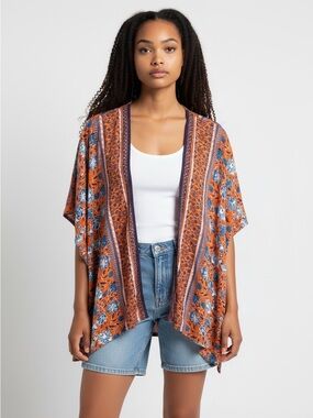 Angie Orange and Blue One Size Boho Kimono